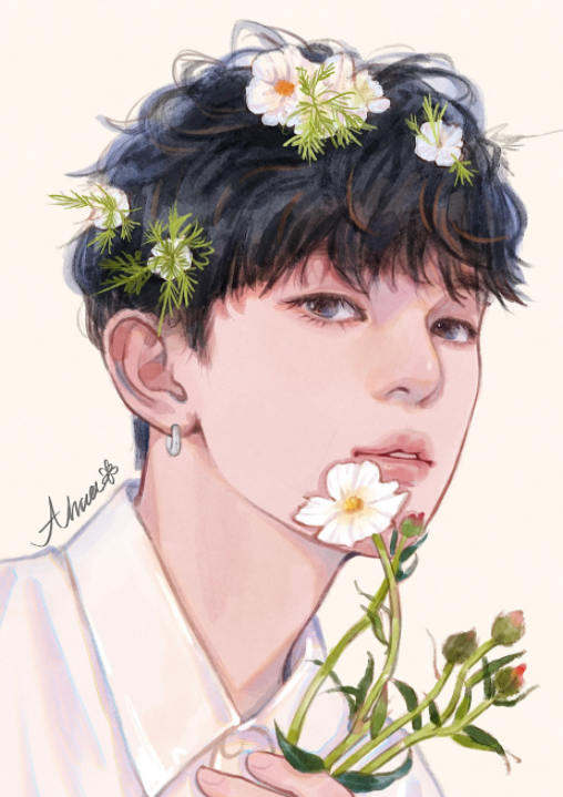 阿花水彩风男生头像ipad插画课