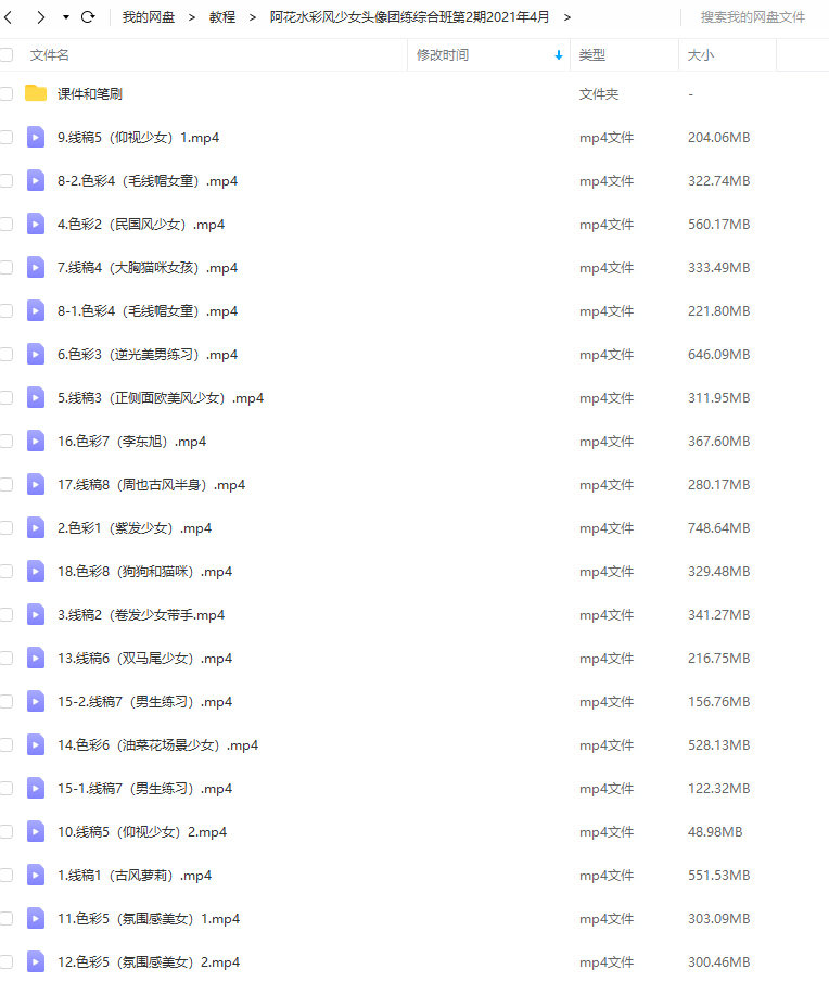 【2021年4月】阿花水彩风少女头像团练第2期综合班ipad插画课【有笔刷】