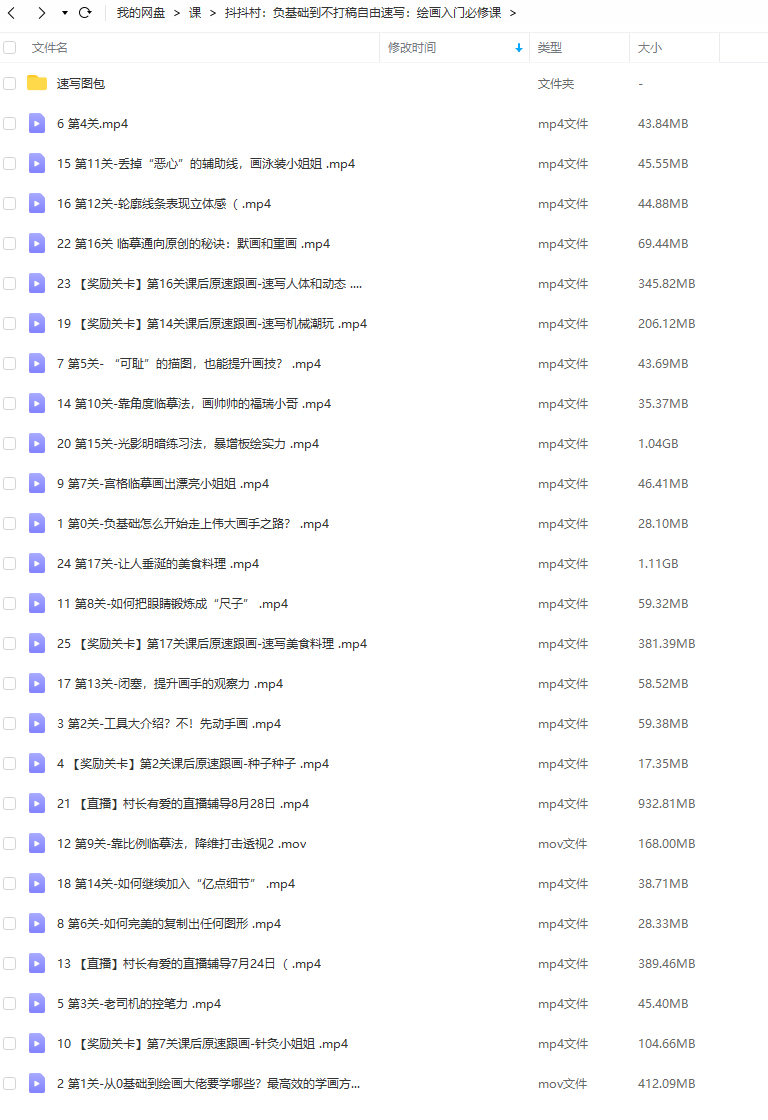 【不缺课】抖抖村负基础到不打稿自由速写绘画入门必修课2022年【有图包】