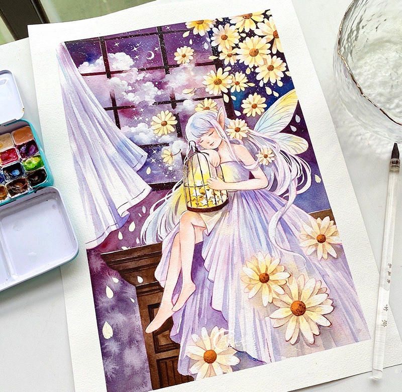 诣七七水彩插画进阶班第二期2021年6月结课【】
