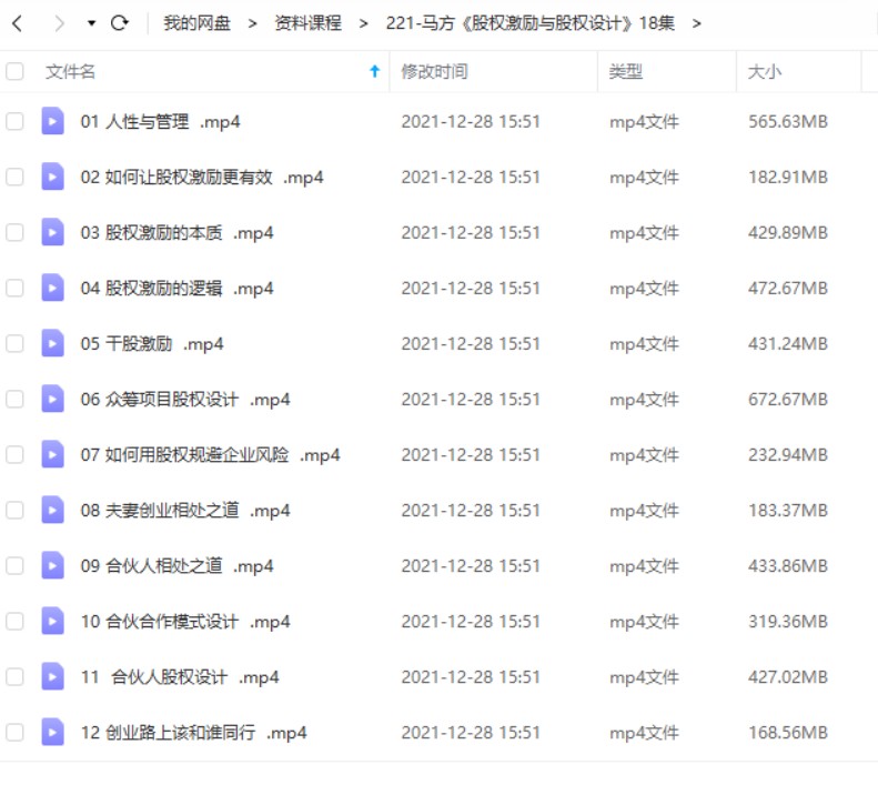 马方《股权激励与股权设计》18集 –-2